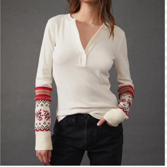 We the Free Mikah Printed Cuff Thermal Top Small - Picture 3 of 5